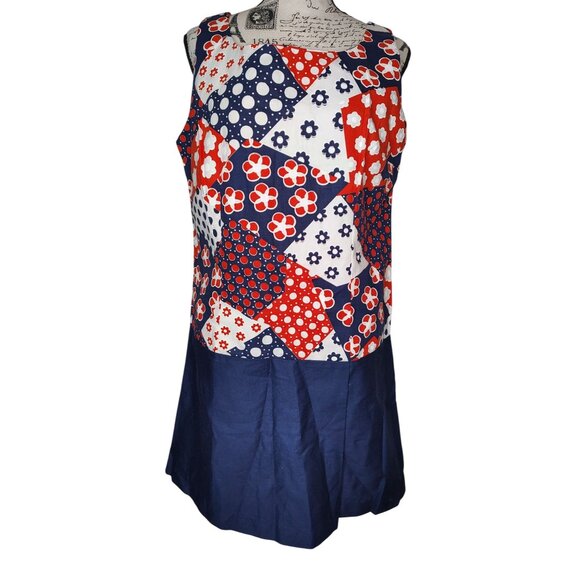 Vintage Etell Originals Retro One Piece Dress/Skort Hippy Mod Orange Blue Flower - Picture 1 of 6